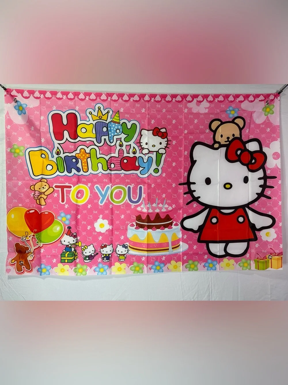 Hello Kitty Happy Birthday Backdrop Banner 5x3Ft. With Pack Of Balloons
